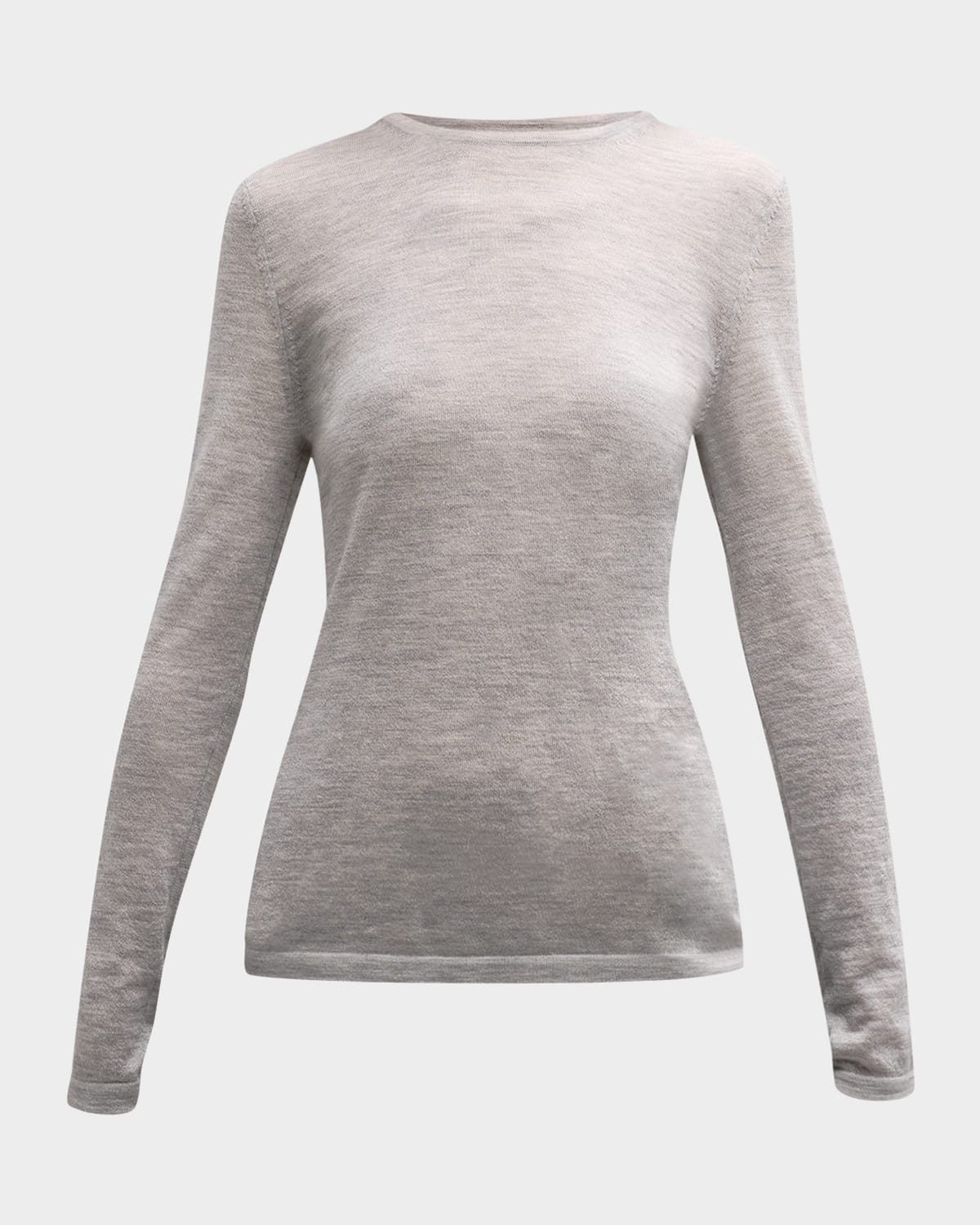 Neiman Marcus Cashmere Superfine Crewneck Top In Pearl Grey