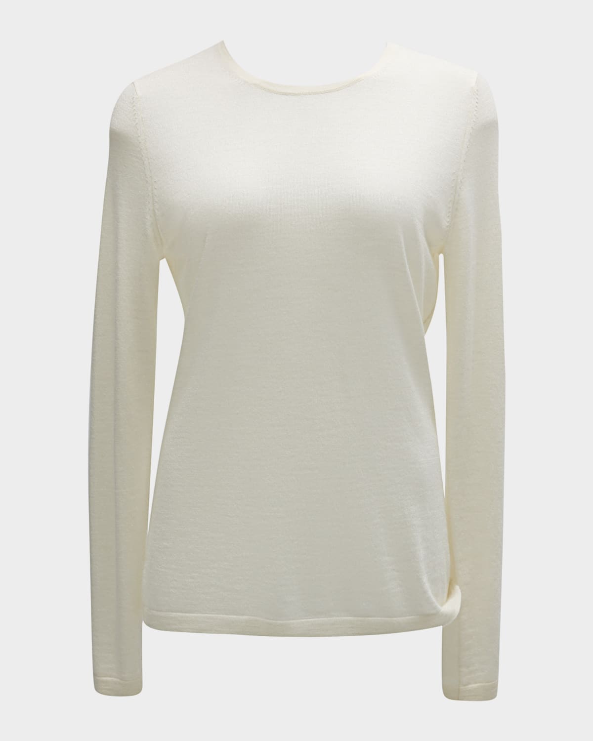 Neiman Marcus Cashmere Superfine Crewneck Top In Winter White