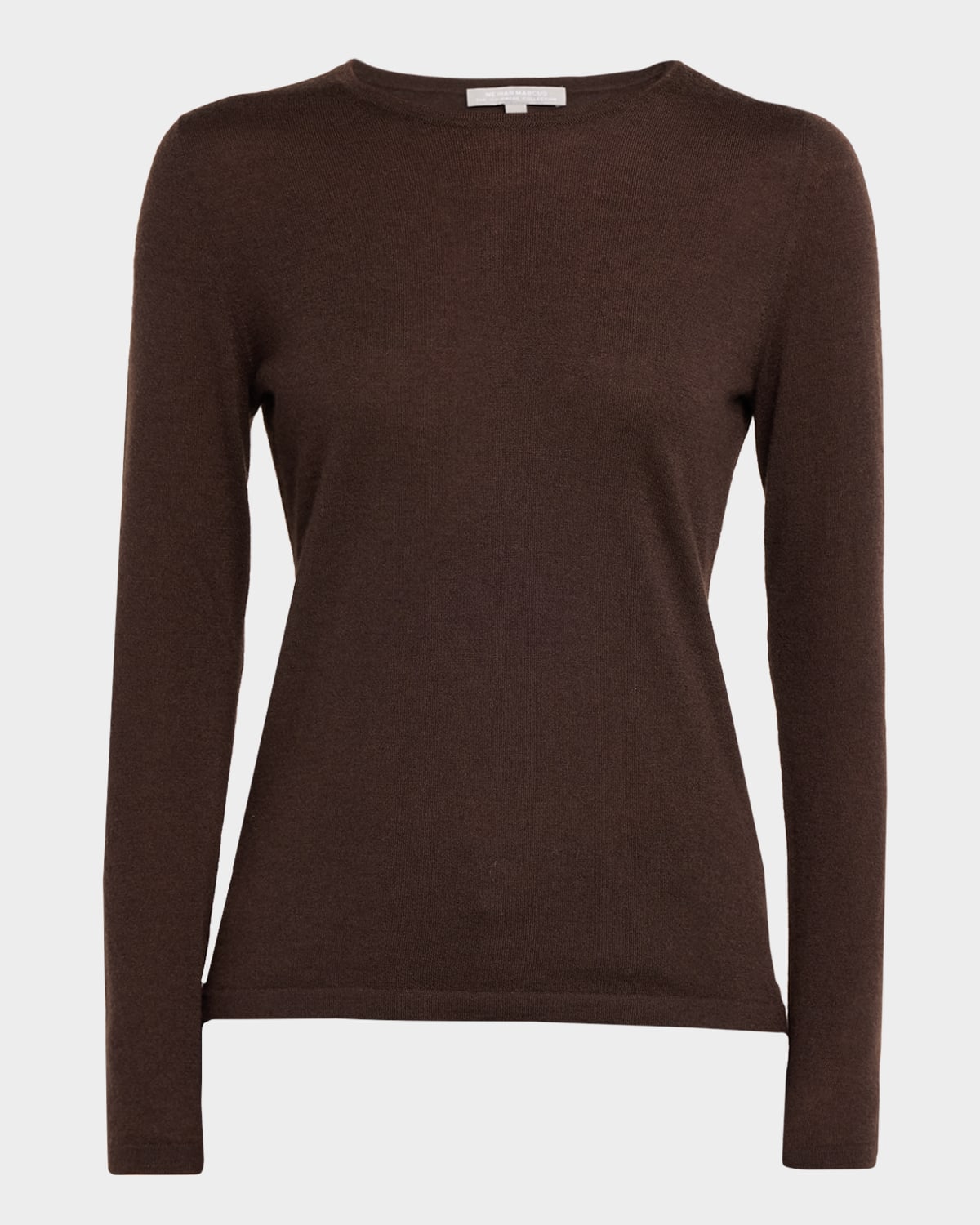 Neiman Marcus Cashmere Superfine Crewneck Top In Brown