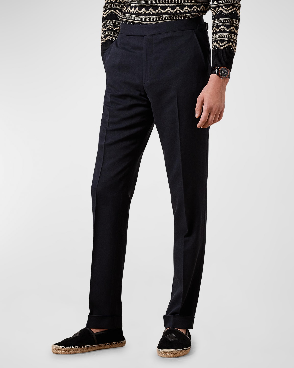 Shop Ralph Lauren Purple Label Men's Gregory Handmade Silk Gabardine Trousers In Black
