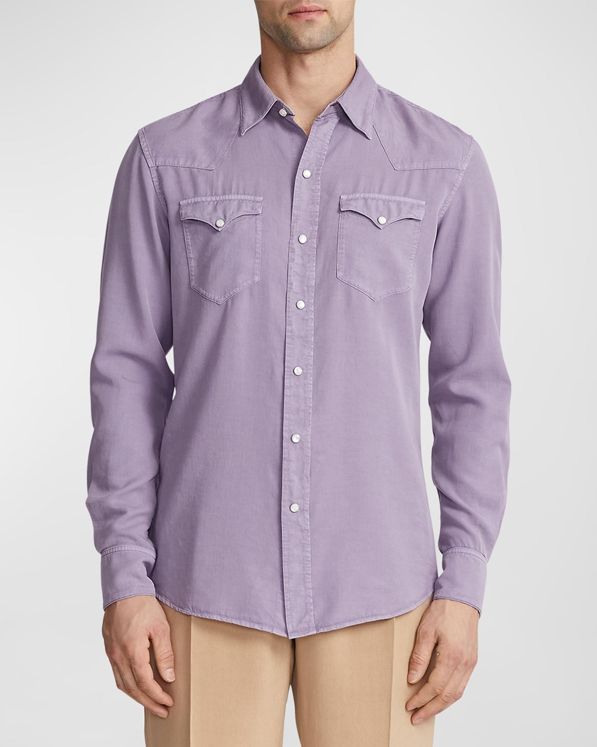 Shop Ralph Lauren Purple Label Men's Aspen Western Garment-dyed Shirt In Wisteria