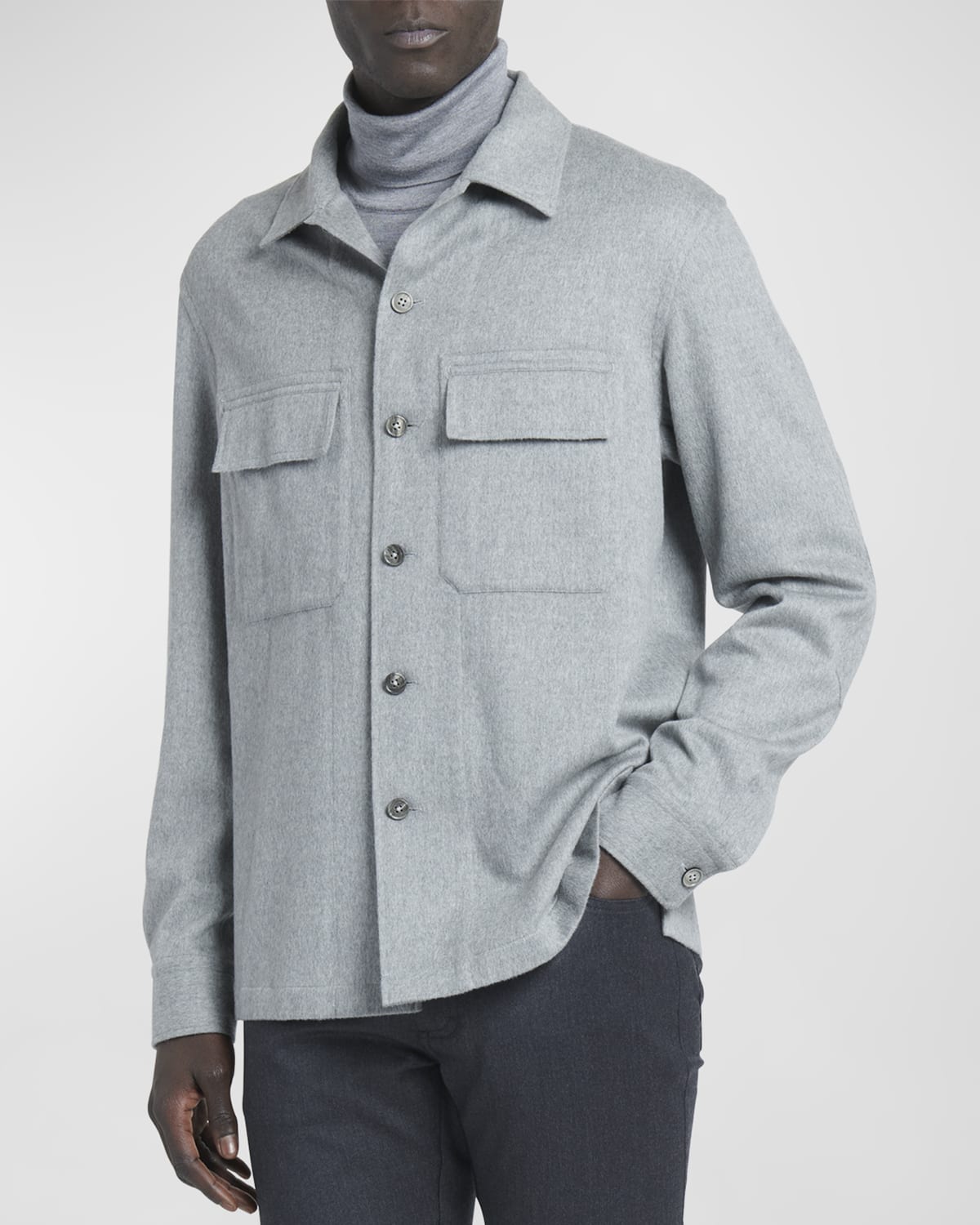 Shop Zegna Men's Oasi Cashmere Overshirt In Lt Gray Solid