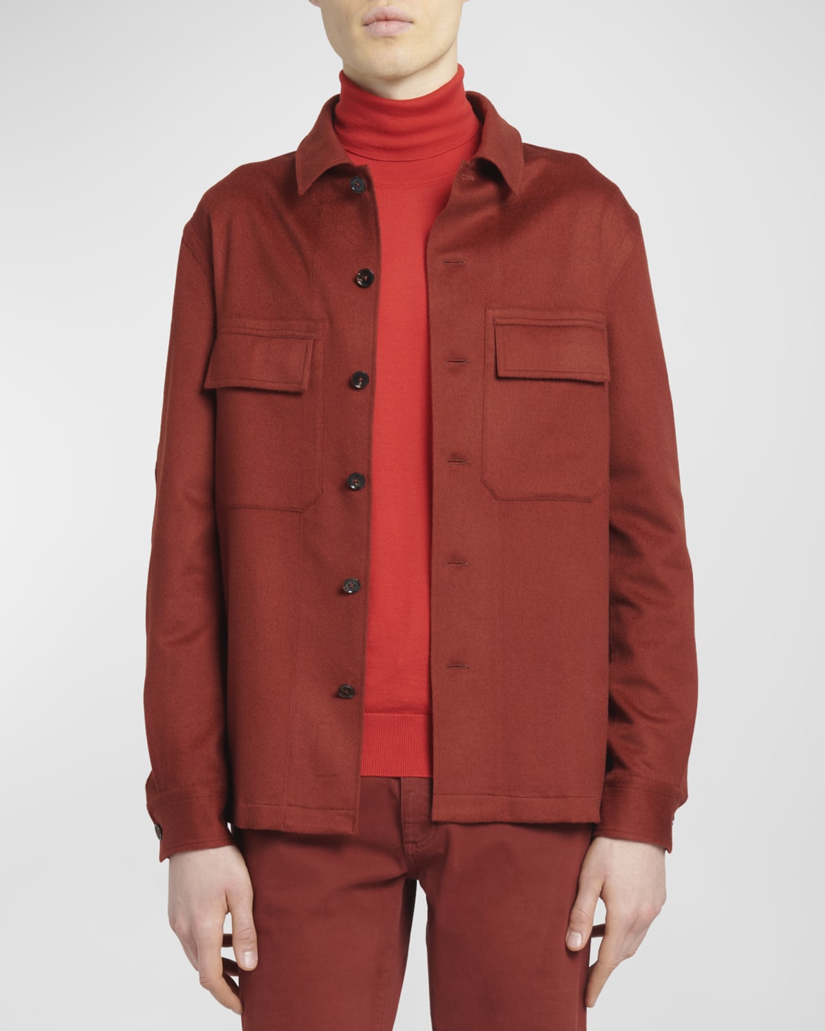 Shop Zegna Men's Cashmere Oasi Overshirt In Dark Red