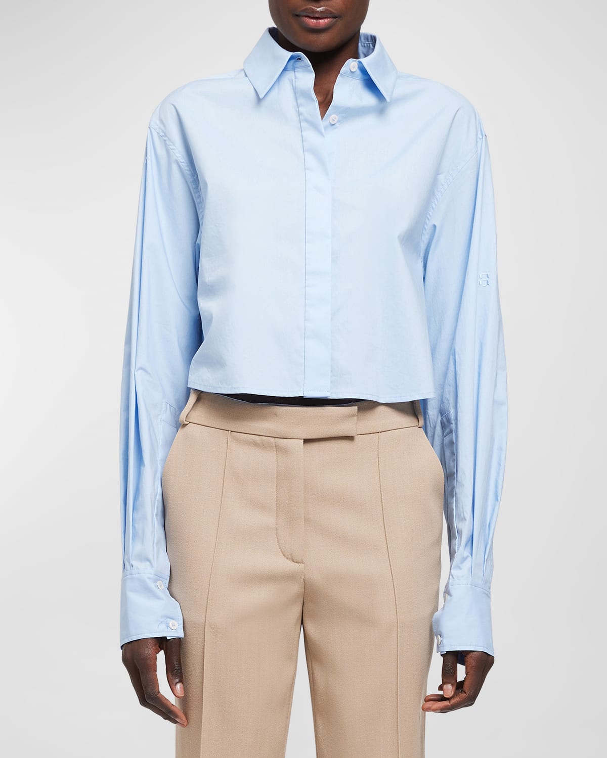 Shop Simkhai Renata Cropped Button-front Cotton Shirt In Glacier