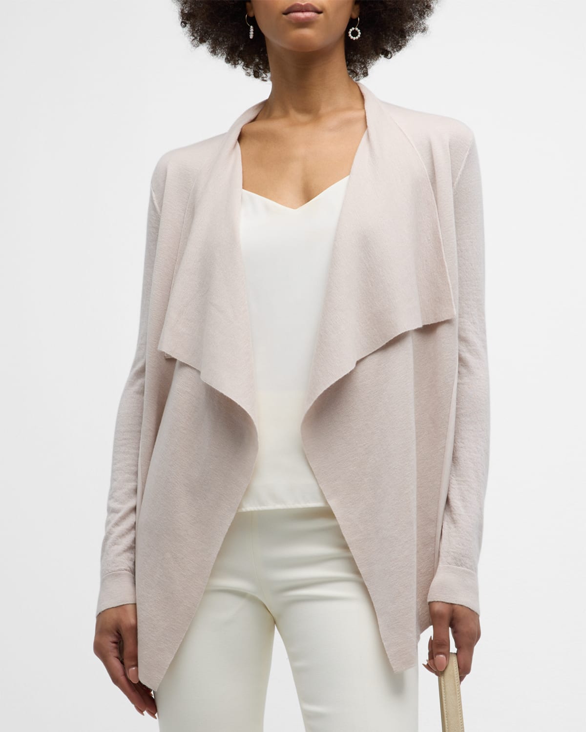 Cashmere Superfine Draped Cardigan with Silk Detail
