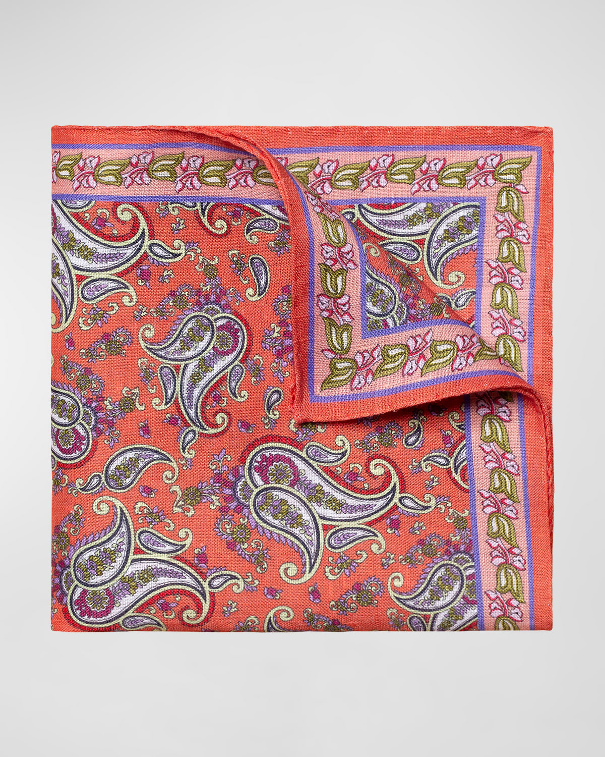 Men's Linen Paisley-Print Pocket Square