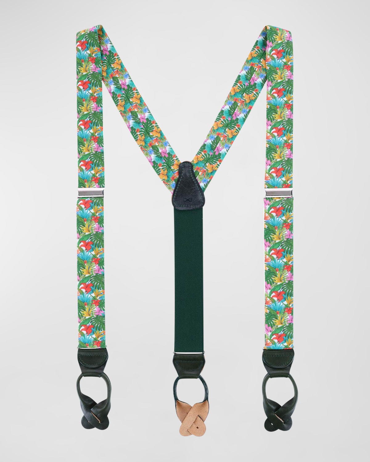 Men's Tropical-Print Linen Suspender Braces