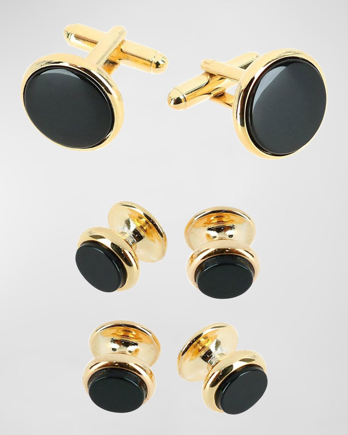 TRAFALGAR MEN'S 24K YELLOW GOLD BLACK ONYX ROUND CUFFLINK STUD SET