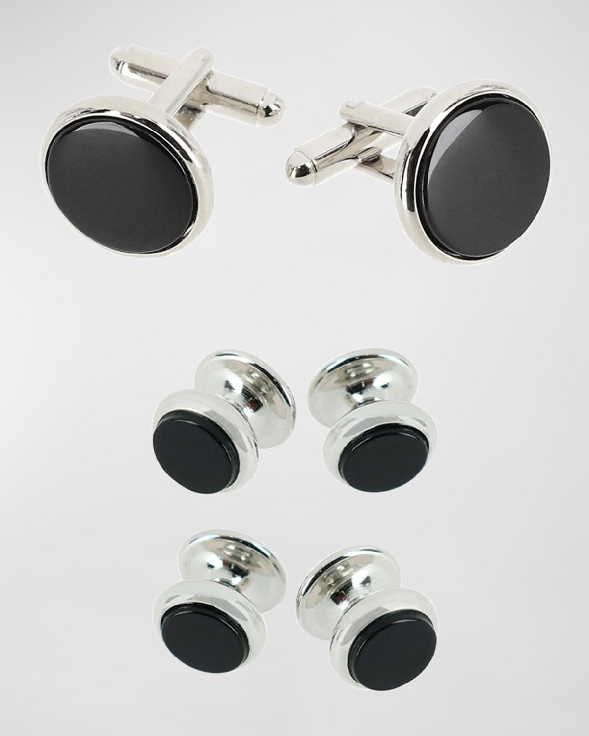 Trafalgar Sutton Genuine Onyx Formal Set (cufflinks & Tuxedo Studs) In Silver