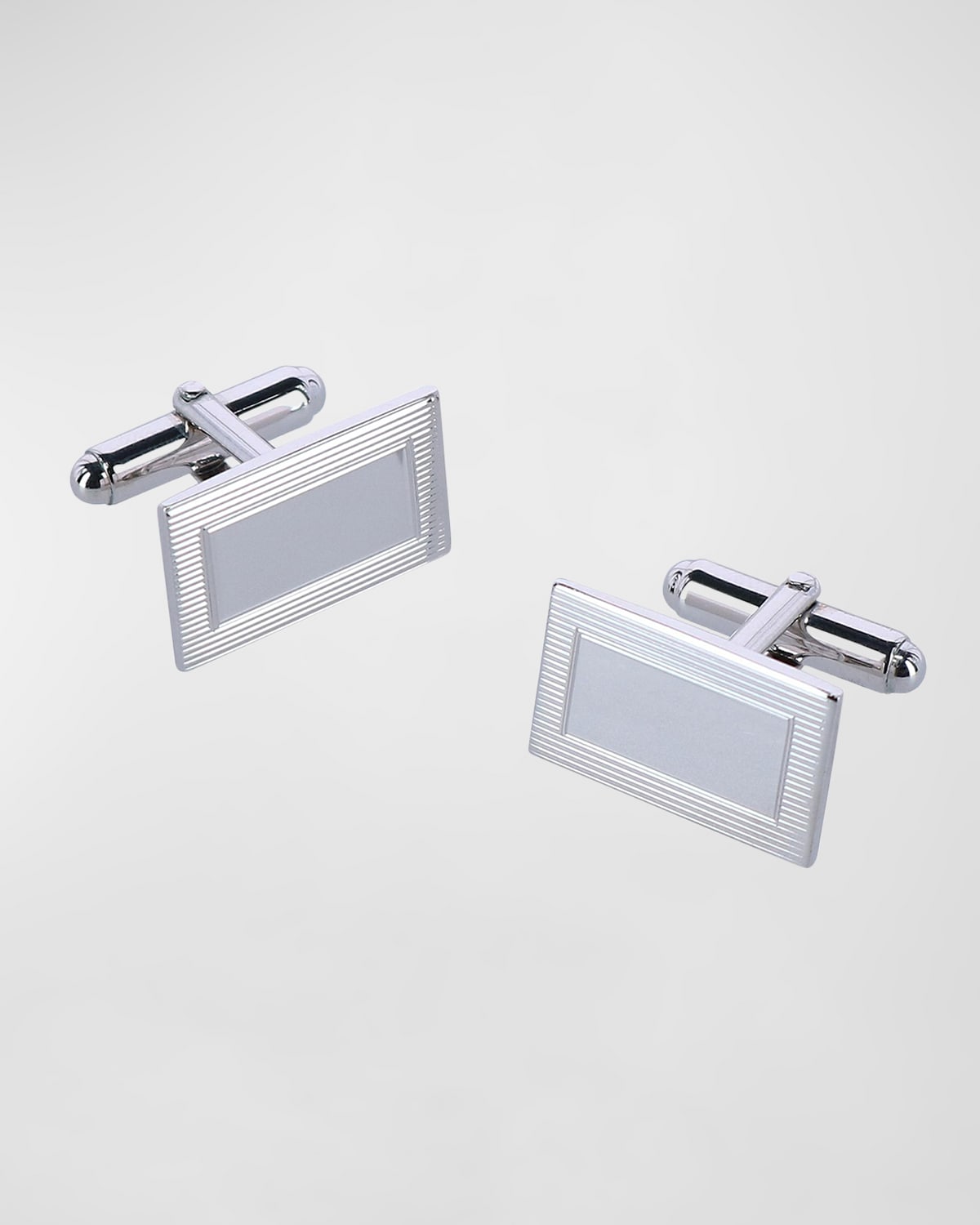 Trafalgar Sterling Silver Rectangle Engine Turned Cufflinks In Silver