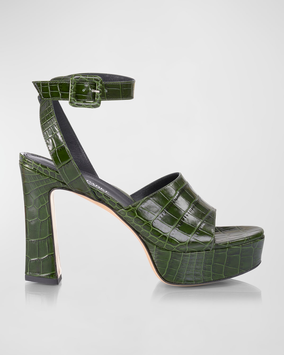 Marion Parke Gigi Croco Ankle-strap Platform Sandals In Bottle Green