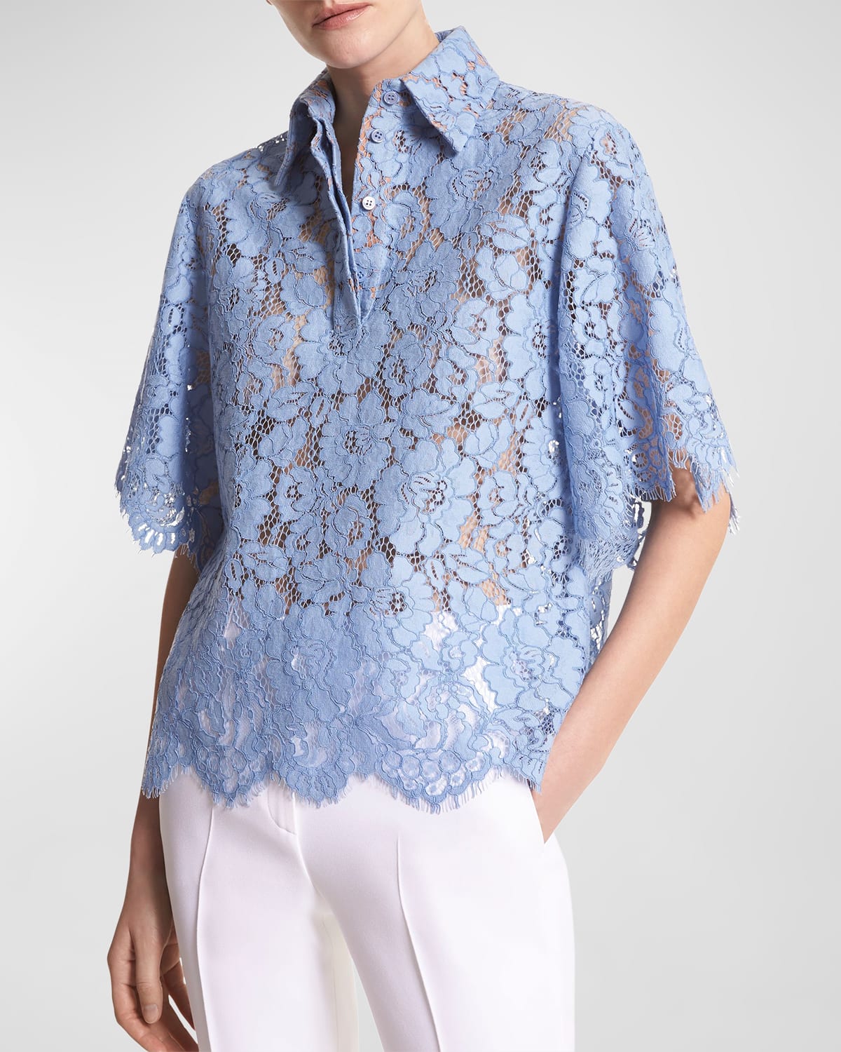 Michael Kors Large Floral Lace Collared Shirt In Coast