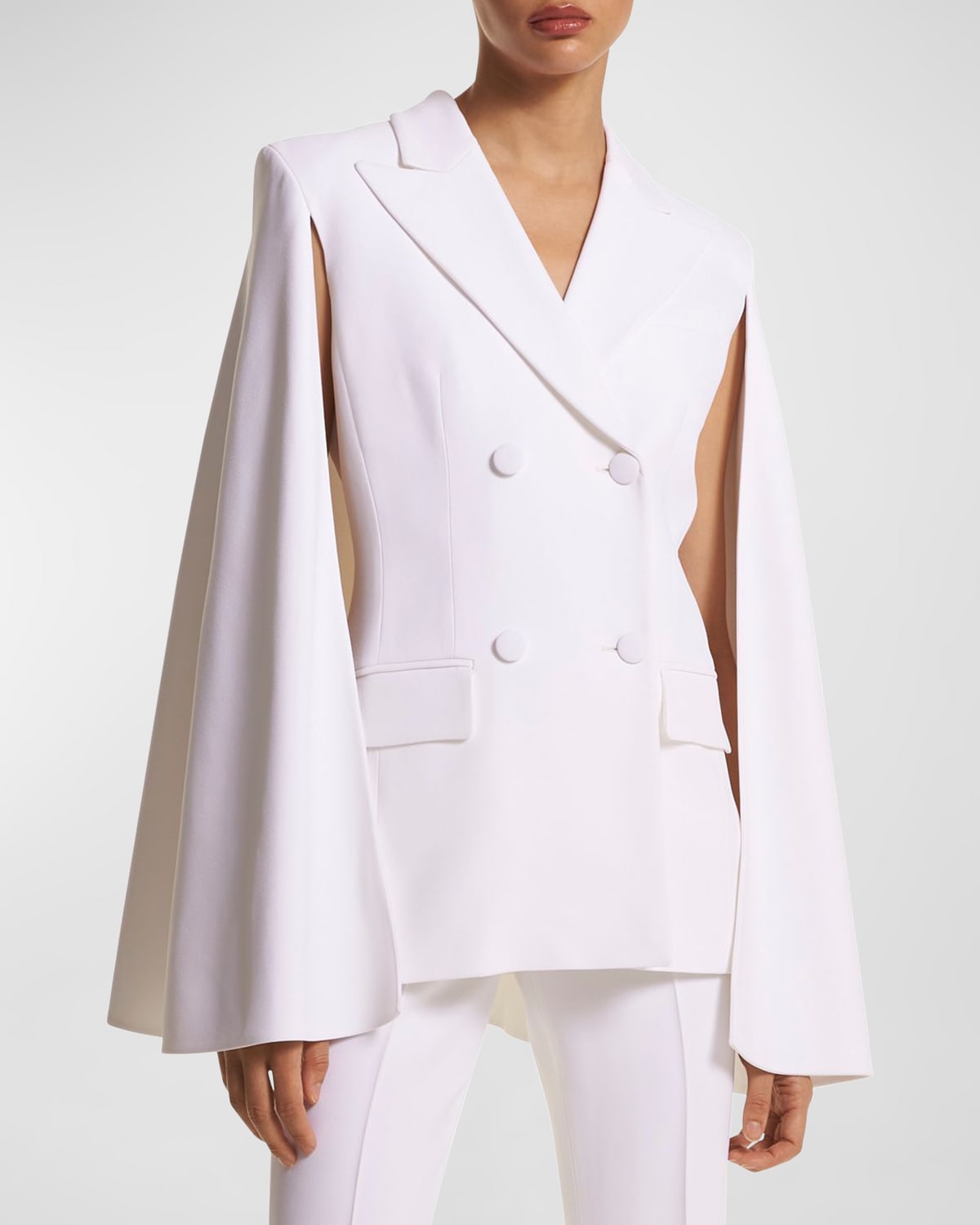 Michael Kors Double-breast Crepe Sable Cape Jacket In Optic Whit