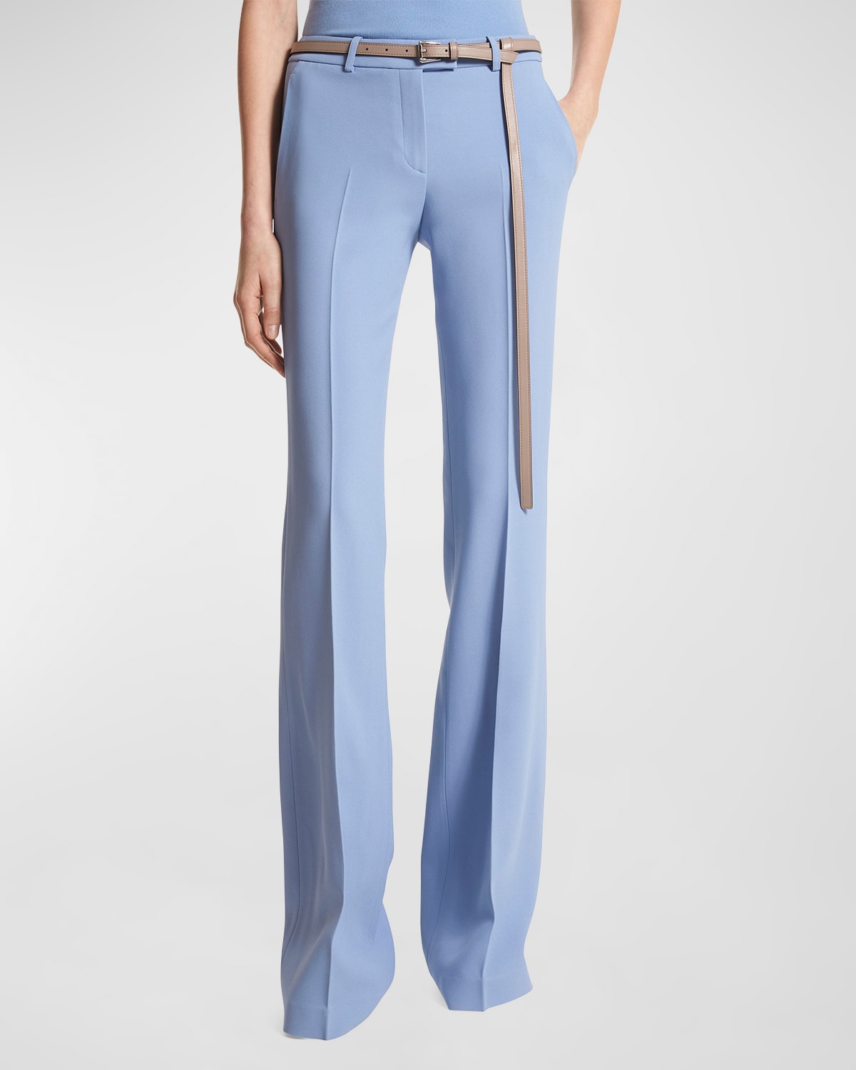 Pleated crepe straight-leg pants