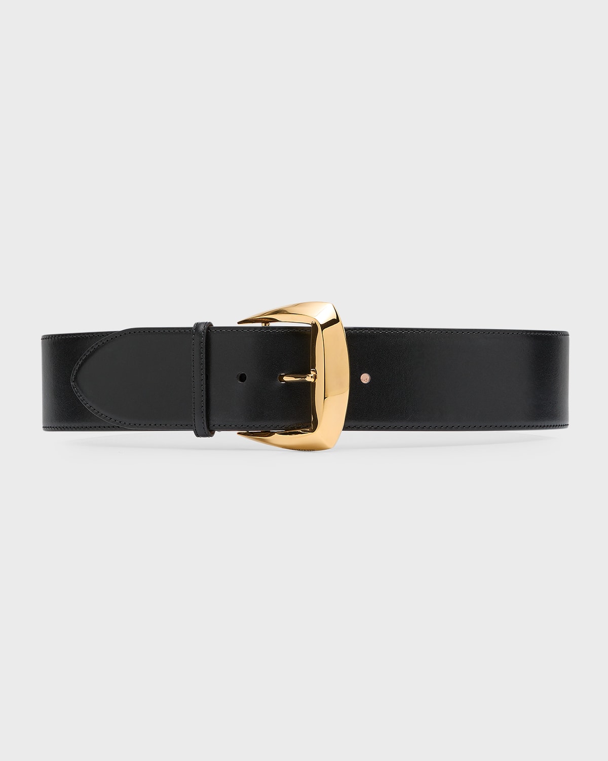 Wide Leather Belt with Large Geometric Buckle