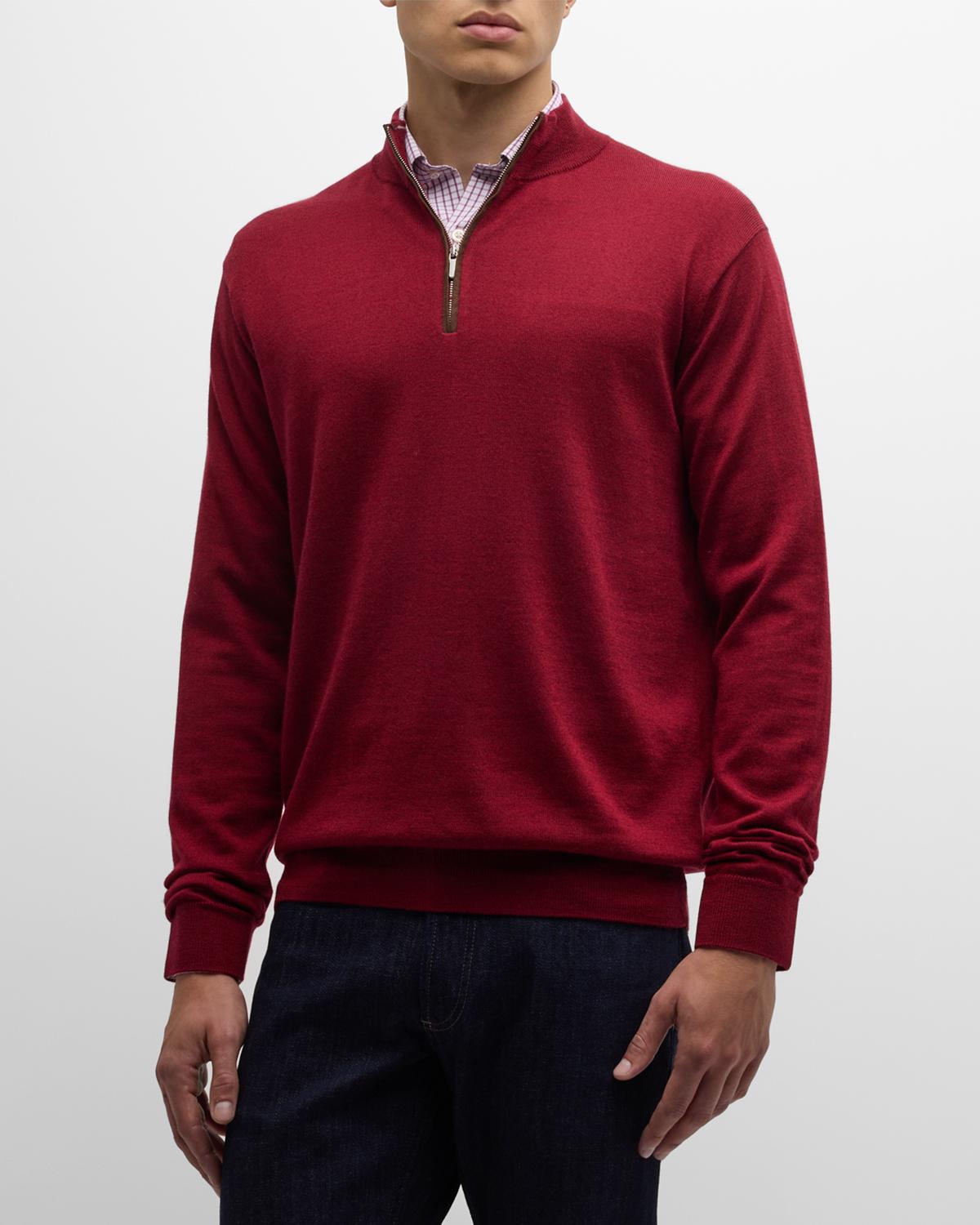 Peter Millar Autumn Crest Wool Blend Quarter Zip Pullover In Holiday Red