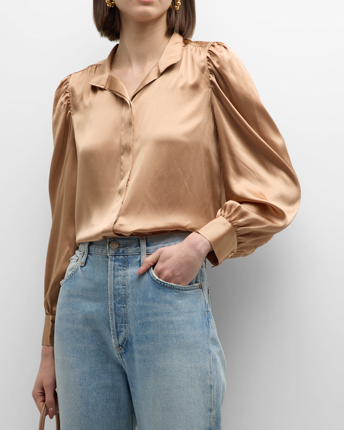 Frame Gillian Long-sleeve Silk Top In Blush