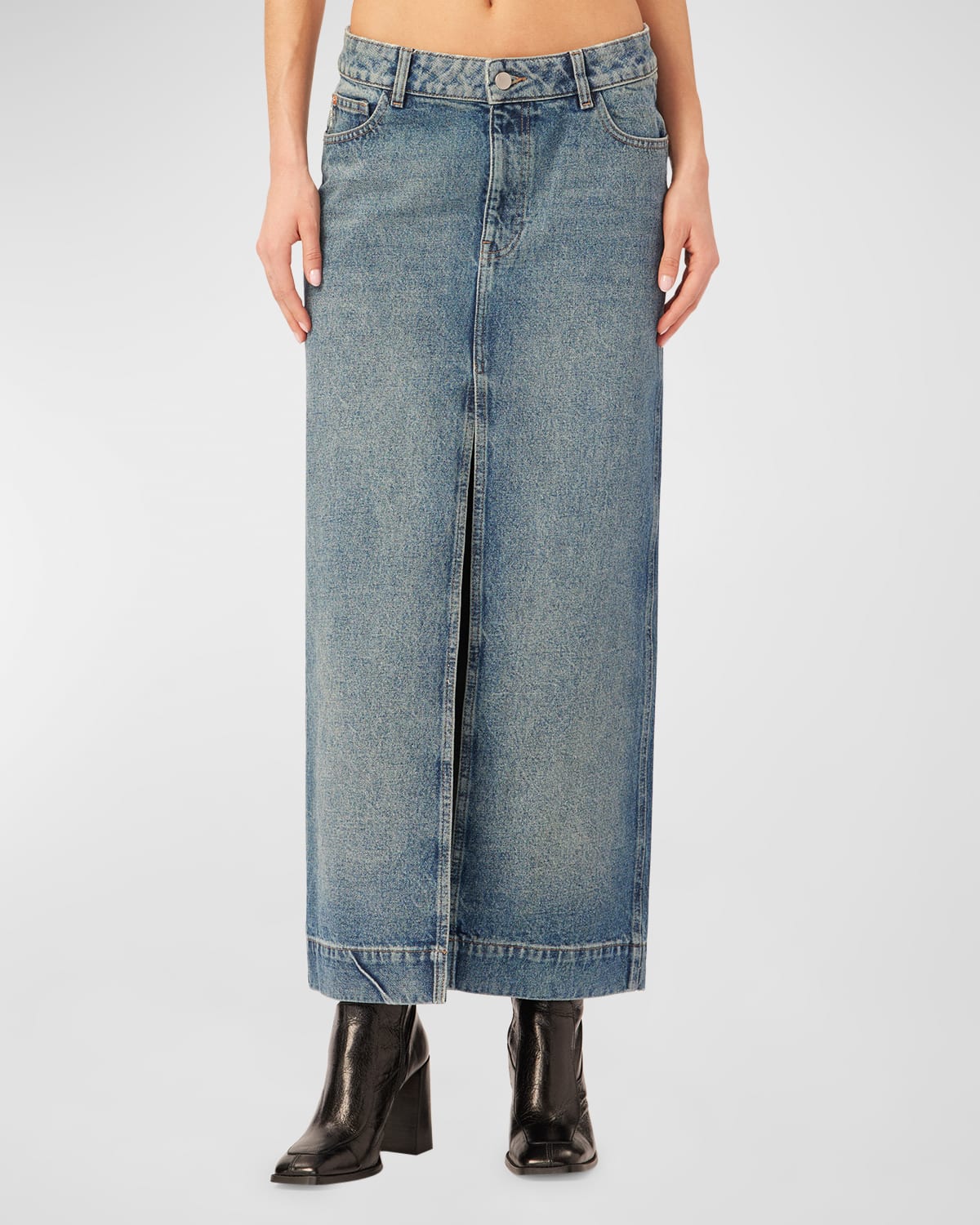 DL1961 ASRA LOW-RISE DENIM MAXI SKIRT