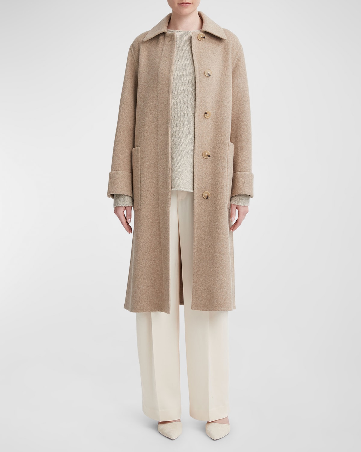 Vince Tie Waist Overcoat In Hazel Cream