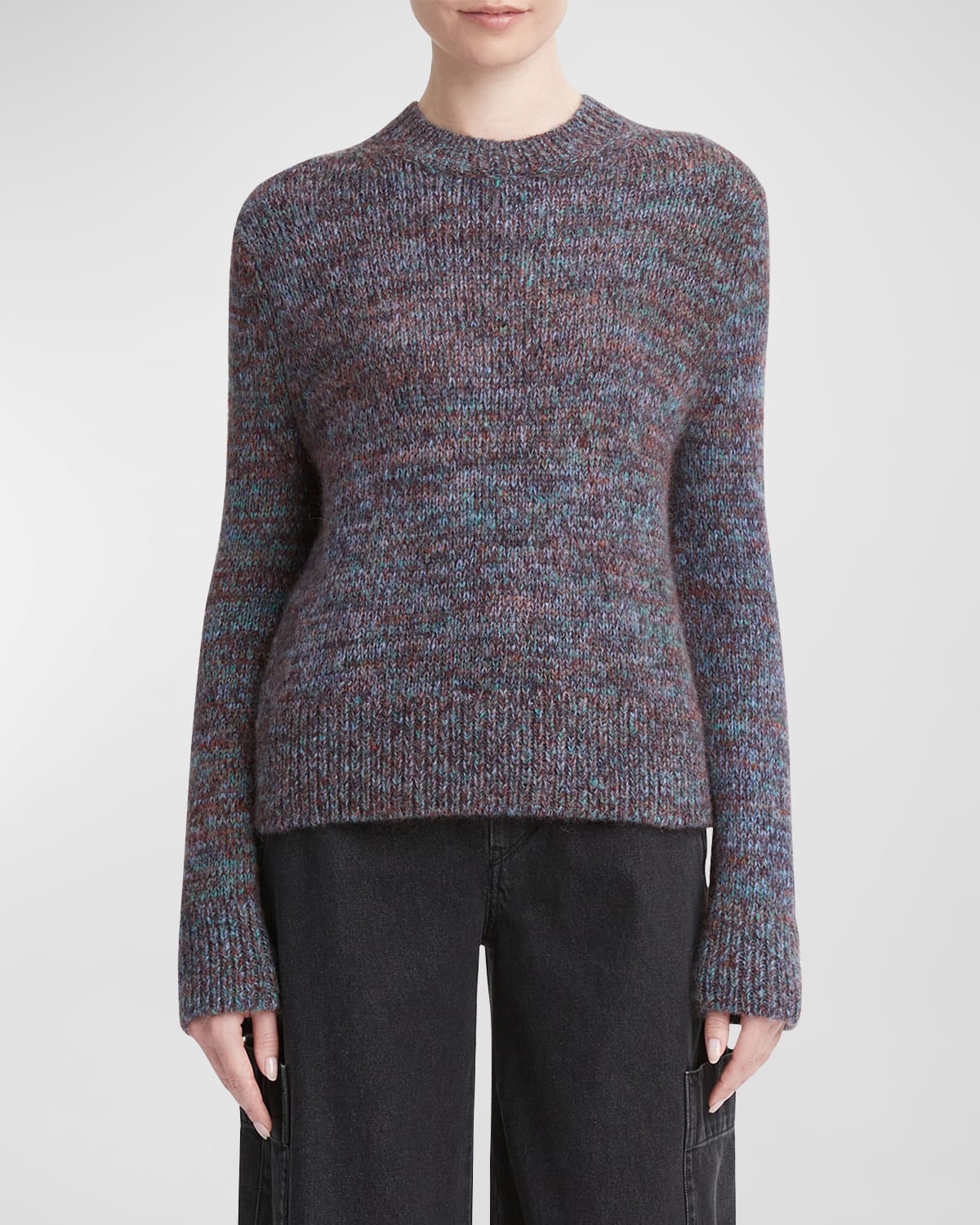 Vince Multicolor Marled Wool Crewneck Sweater In Rust/teal Stone C