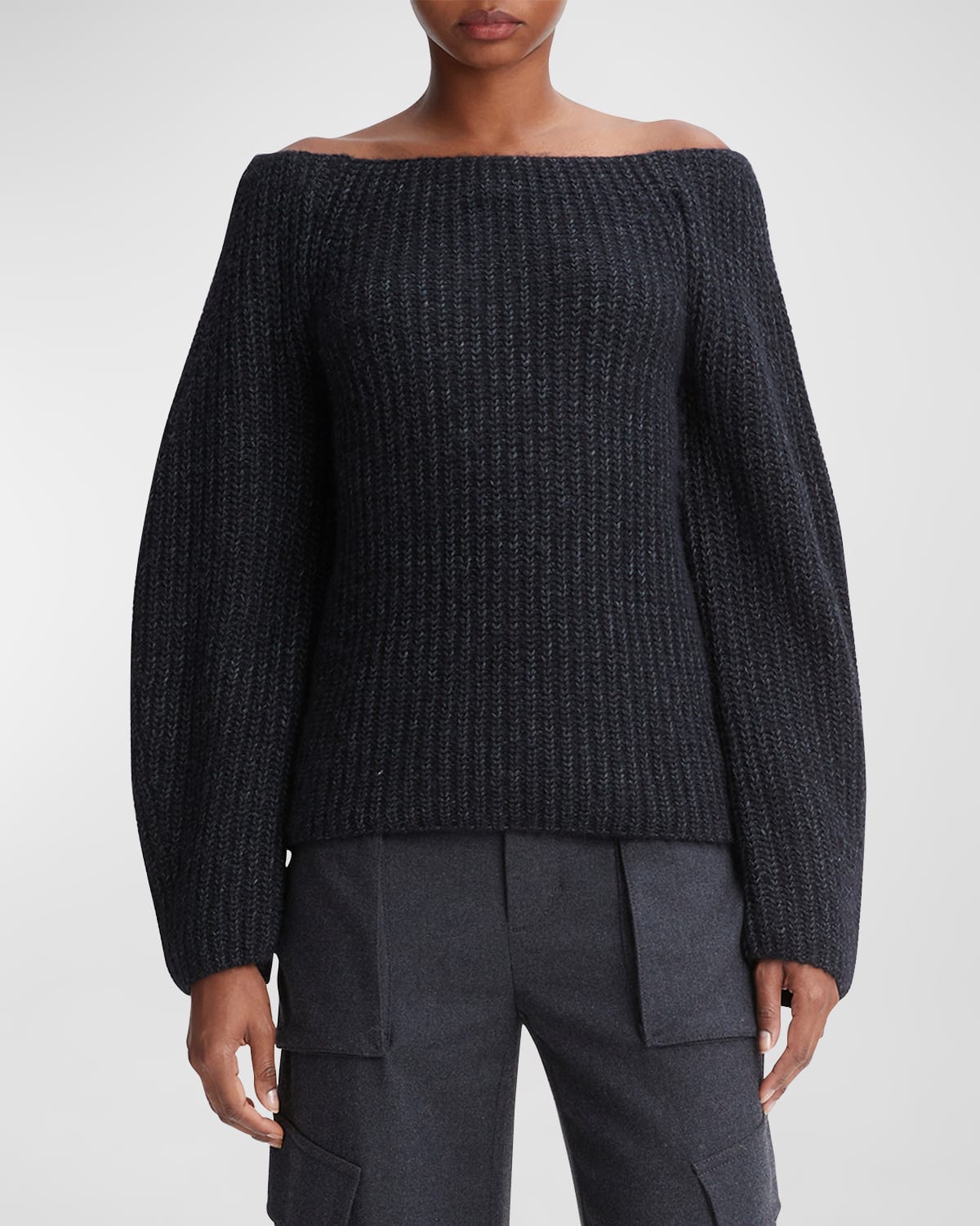 Vince Marled Wool Off-shoulder Sweater In H Charcoal