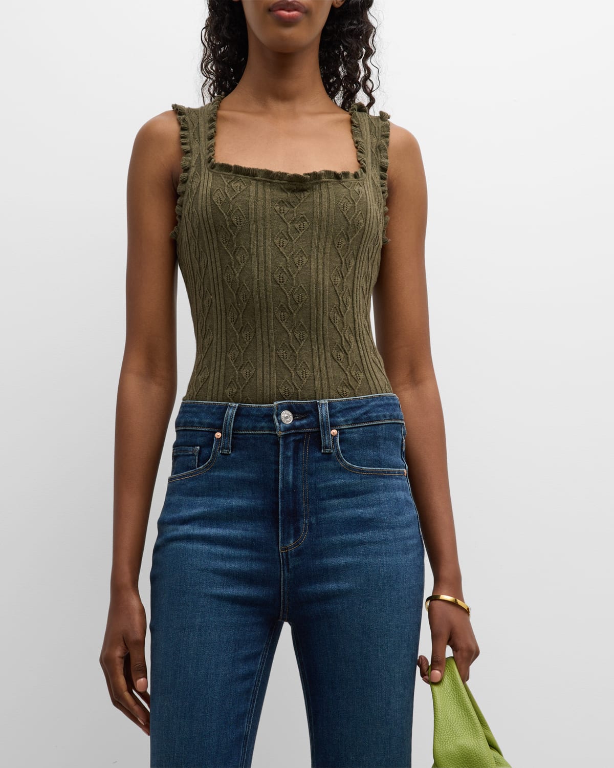 Paige Fosca Cable-knit Tank Top In Green | ModeSens