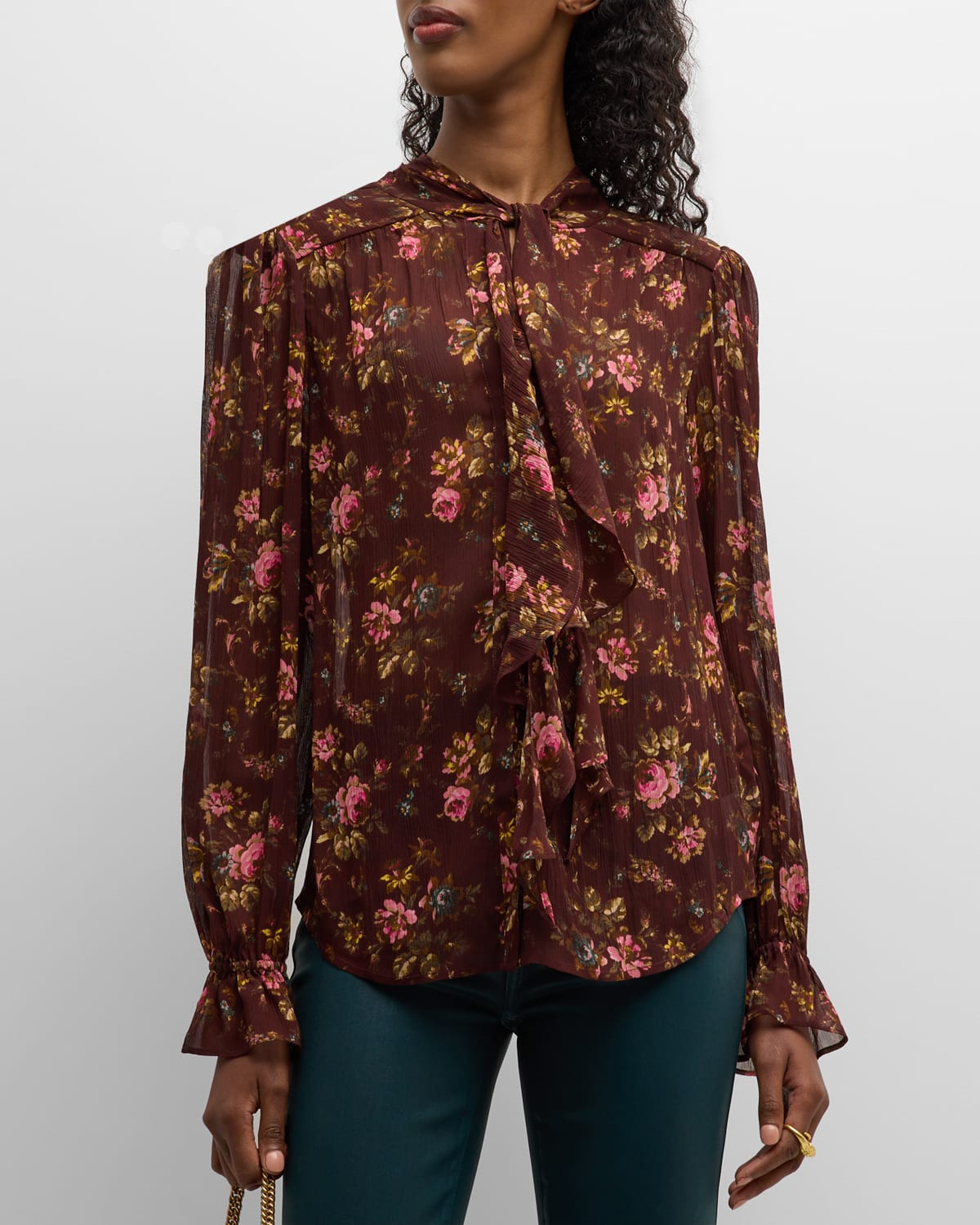 Shop Paige Clemency Crinkled Long Sleeve Floral Blouse In Rosewood Multi