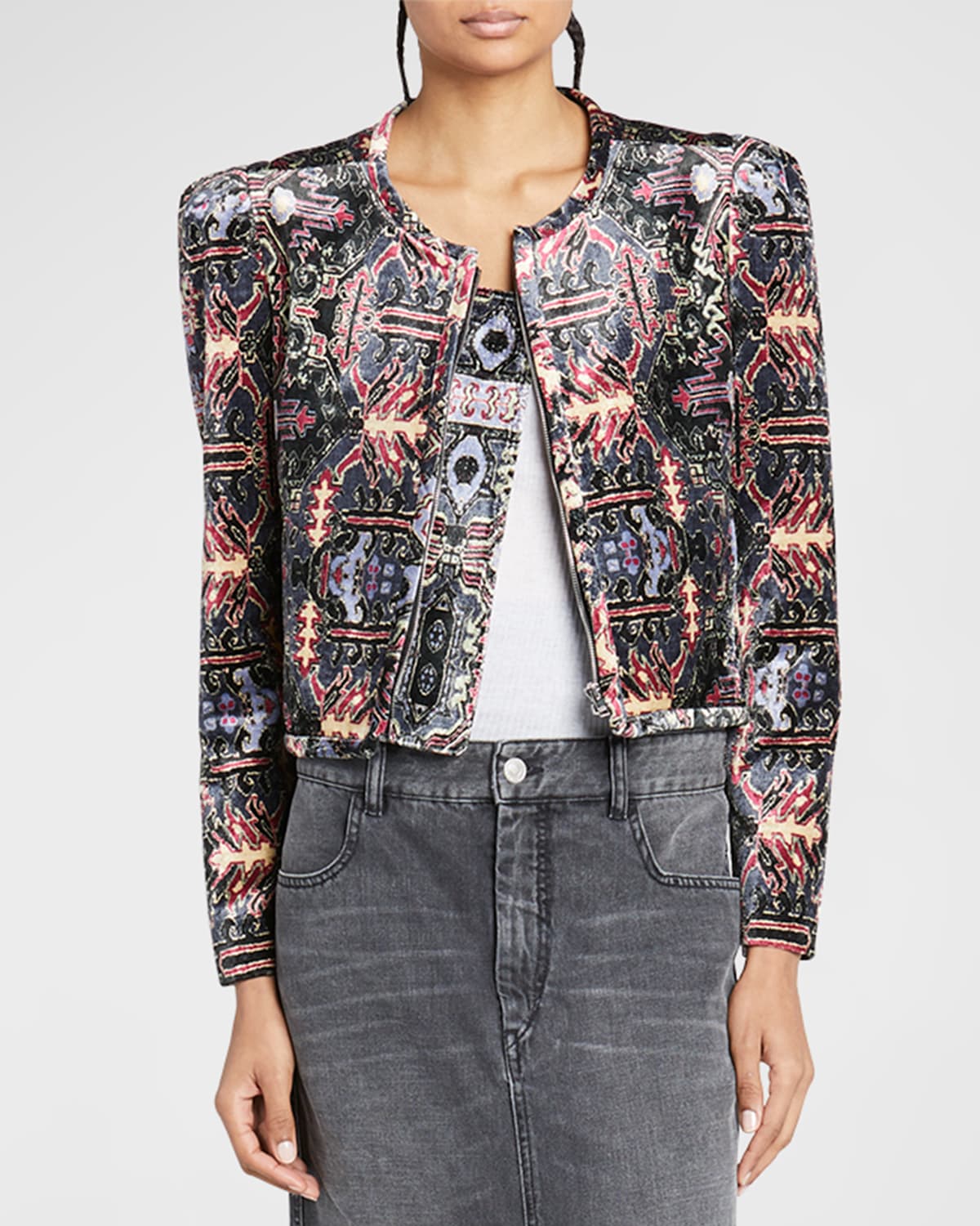 Isabel Marant Valian Graphic-print Cropped Jacket In Black