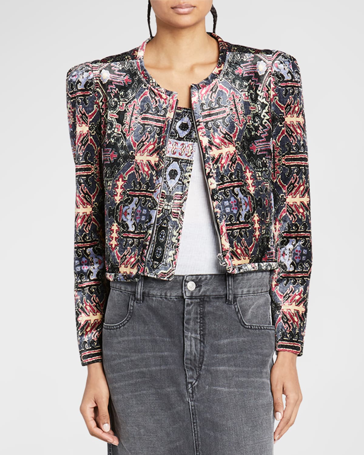 Shop Isabel Marant Valian Cropped Velvet Jacket In Black