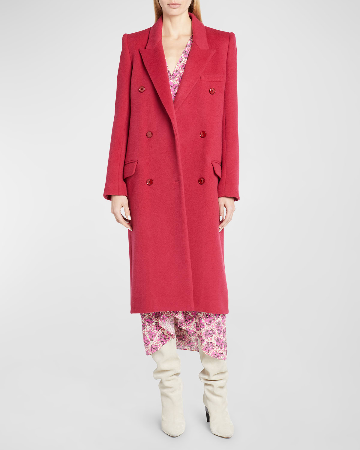 Isabel Marant Enarryli Cashmere-blend Double-breasted Top Coat In Raspberry