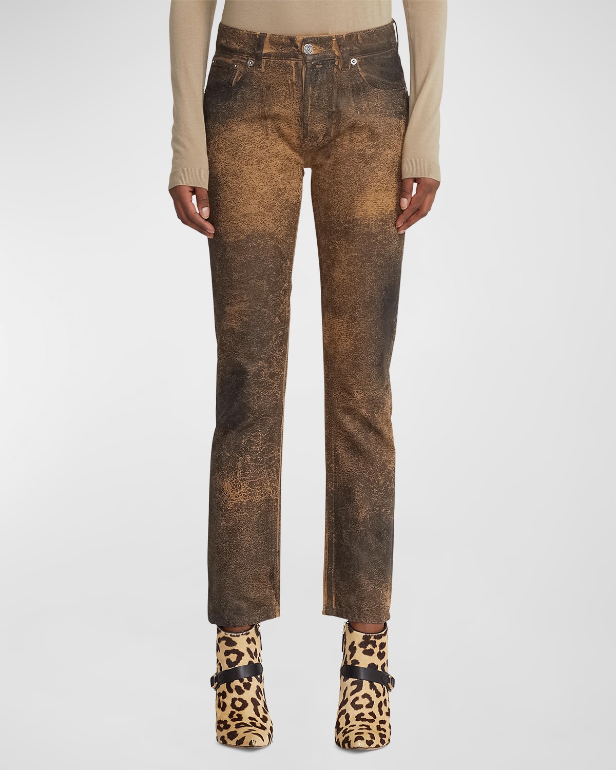 Ralph Lauren 750 Dusted Ankle-length Denim Jeans In Ridgway Coated Brown