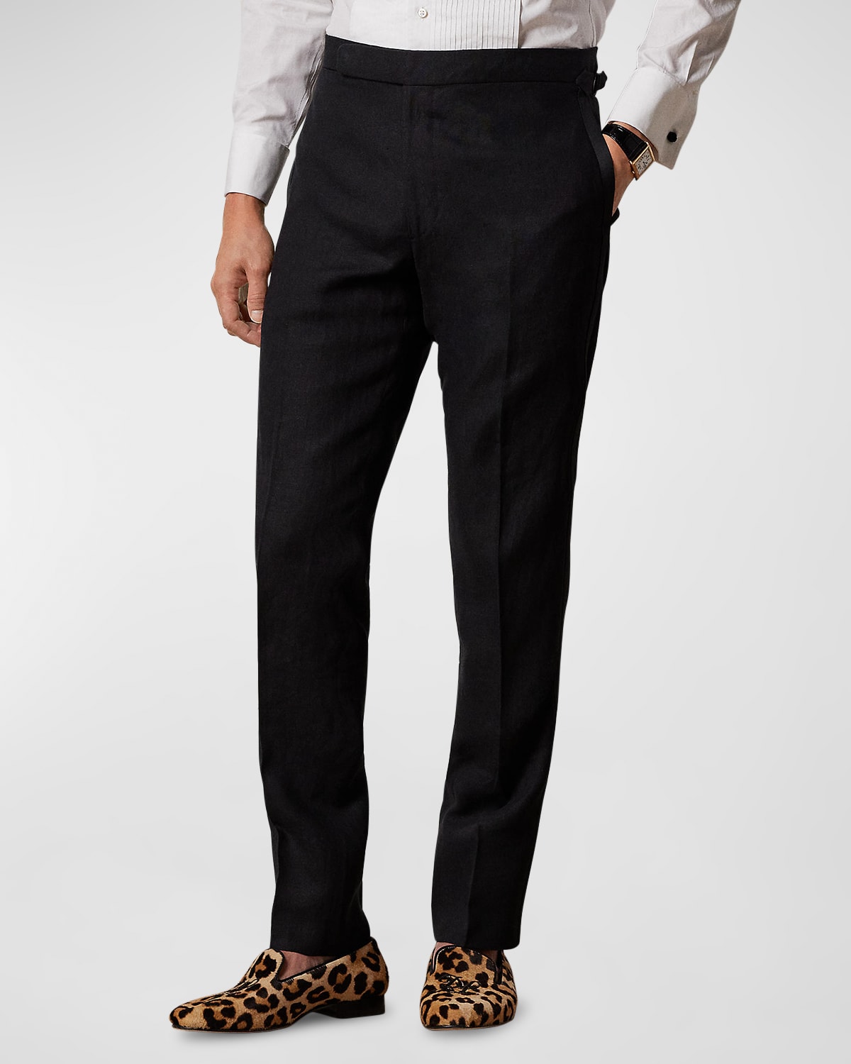 Shop Ralph Lauren Purple Label Men's Gregory Hand-tailored Tuxedo Pants In Black