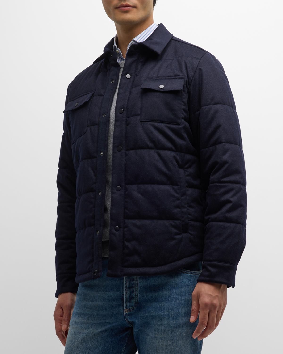 Neiman Marcus Men's Wool Padded Shirt Jacket In Navy
