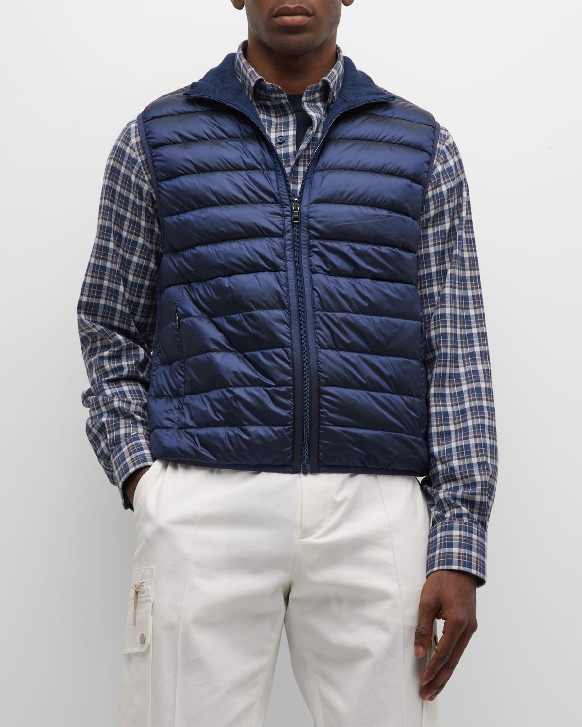 Neiman Marcus Men's Cashmere-lined Quilted Nylon Vest In Navy