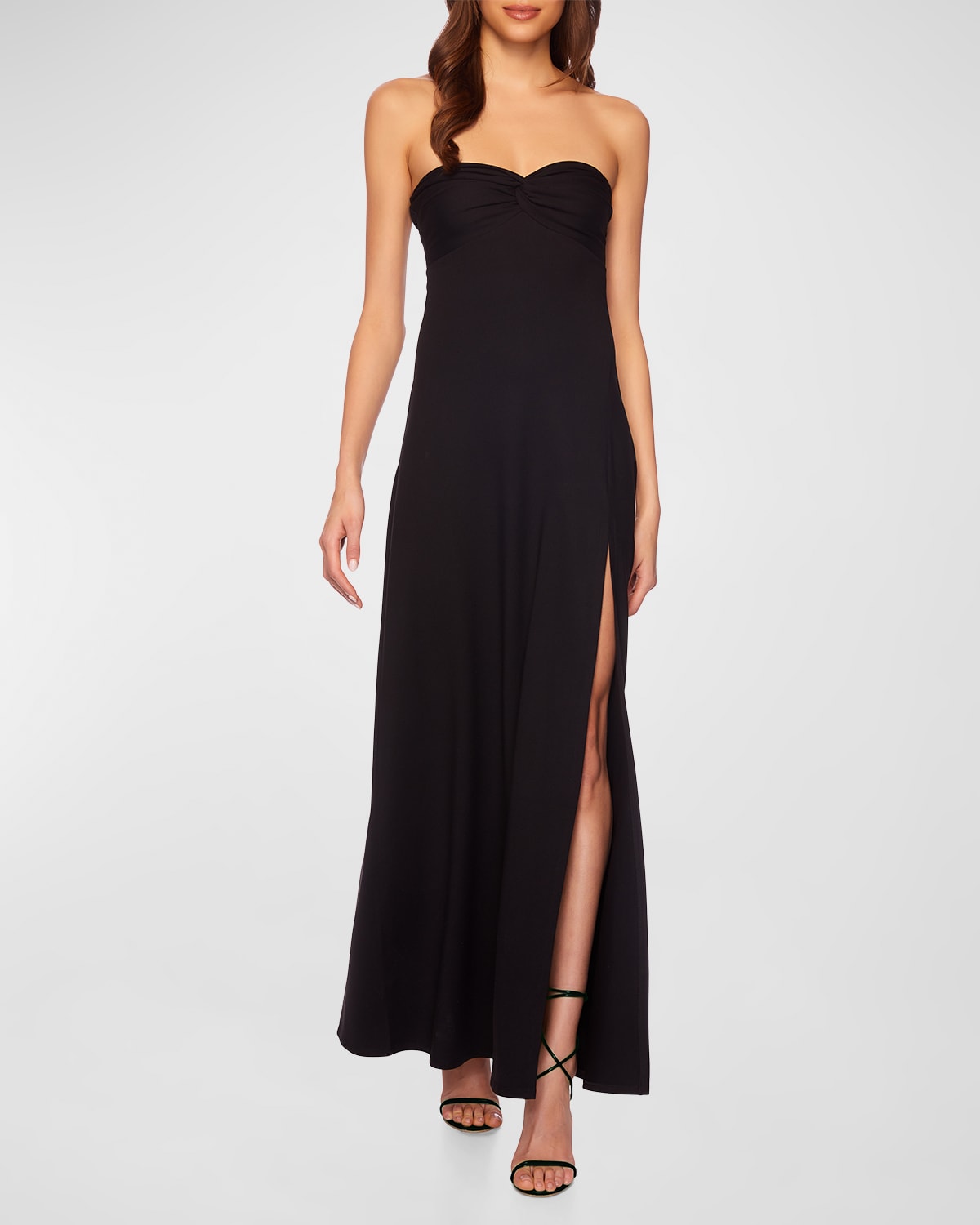 SUSANA MONACO TWIST-FRONT STRAPLESS SLIT MAXI DRESS