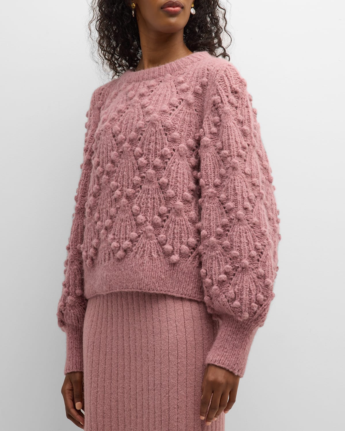 Marisa Popcorn-Stitch Wool Sweater
