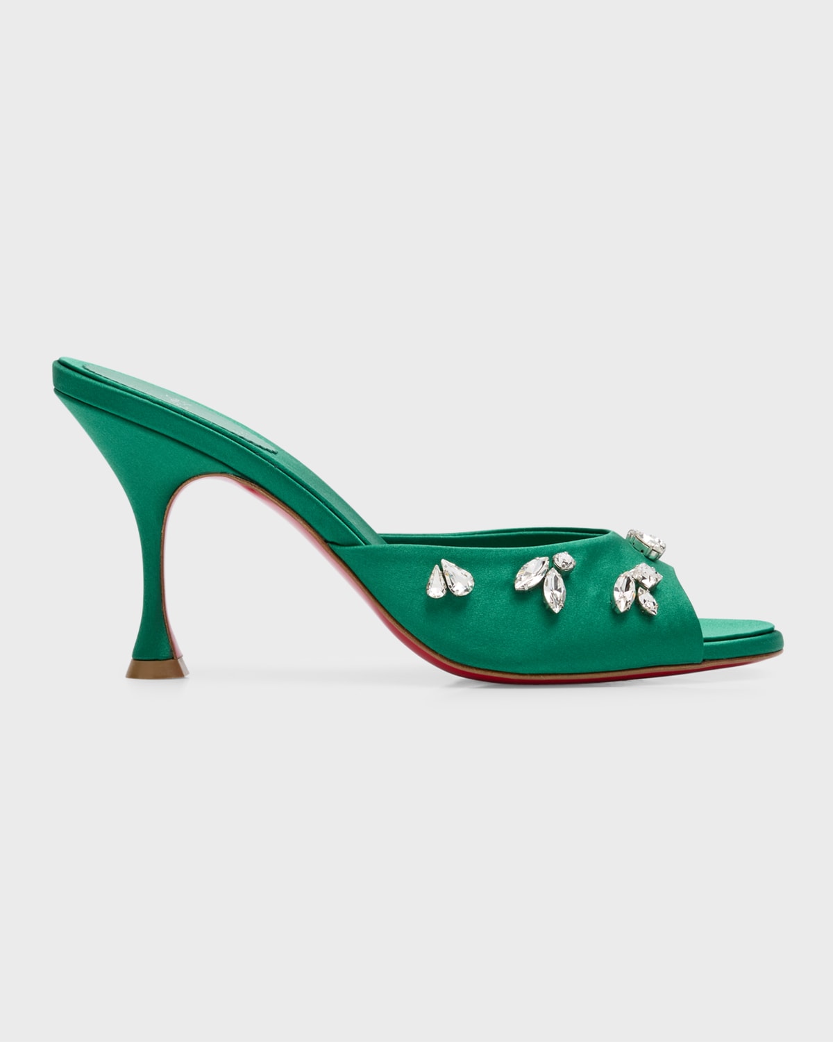 Christian Louboutin Degraqueenie Silk Embellished Red Sole Sandals In Jade Green