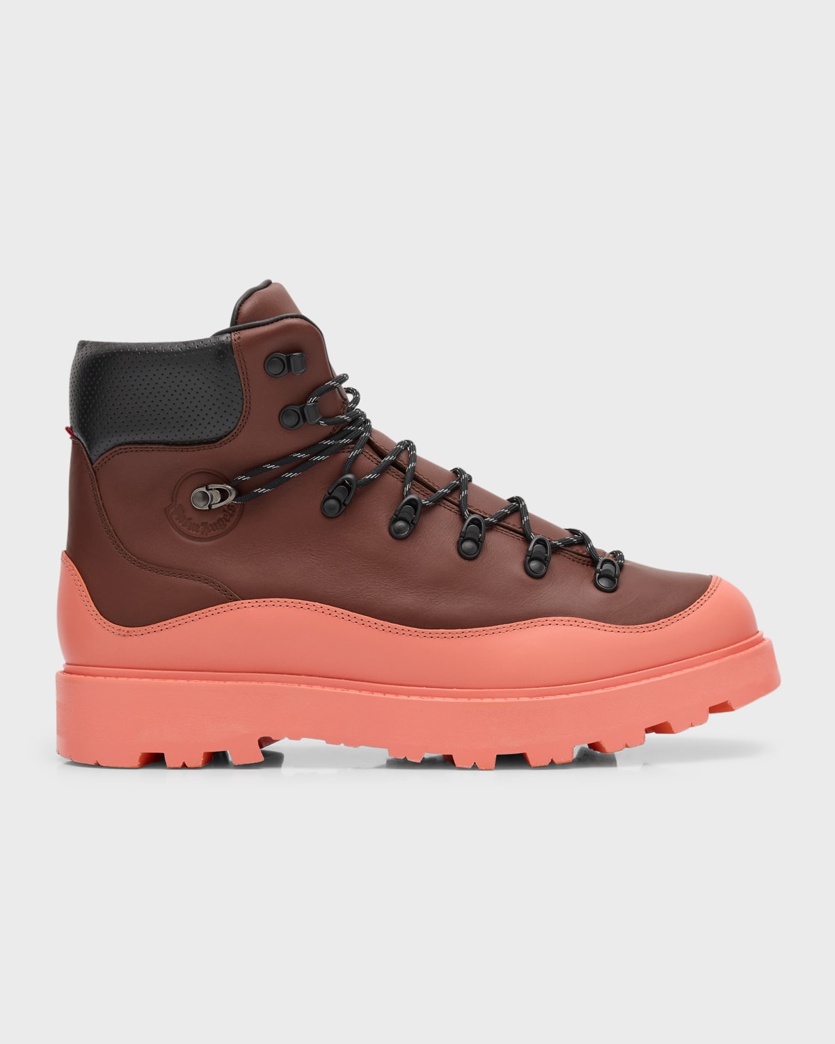 Moncler X Palm Angels Men's Peka Water-repellent Leather Hiking Boots In Brown Pink