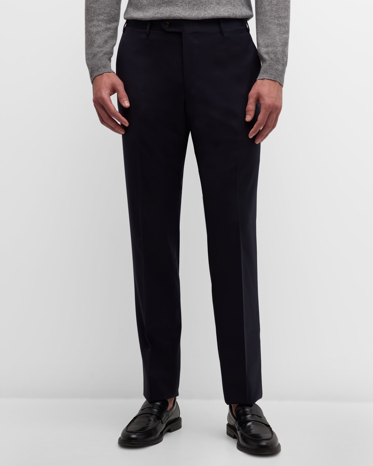 Shop Corneliani Men's Flat-front Wool Trousers In Dk Blu Sld