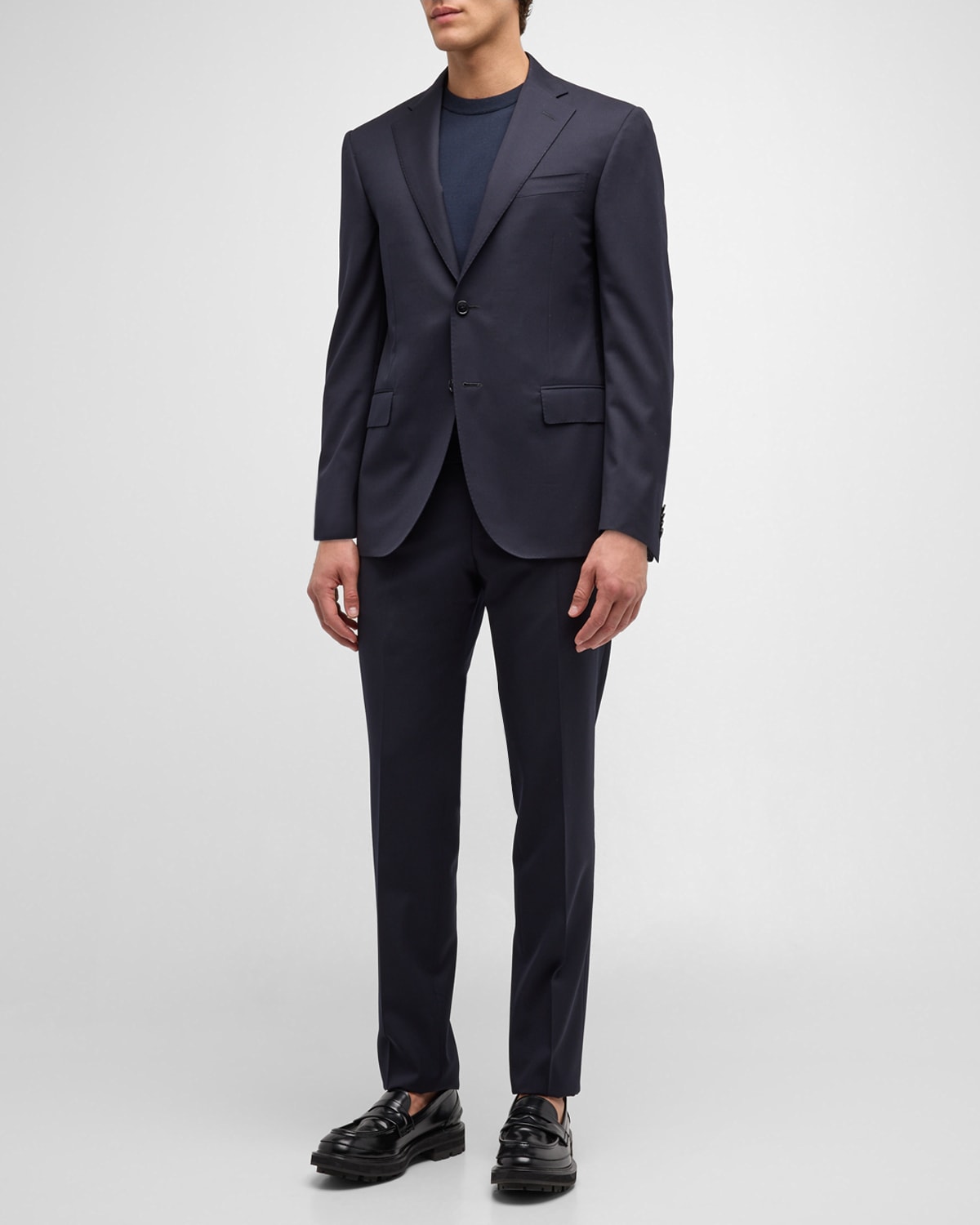 Shop Corneliani Men's Solid Wool Leader Suit In Dk Blu Sld