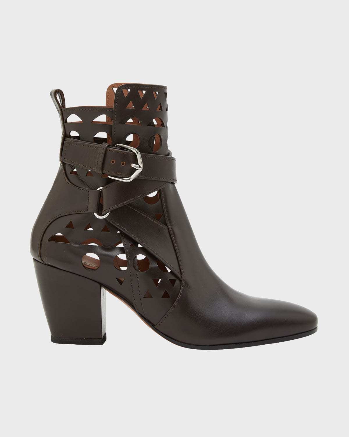 Shop Alaïa Cutout Leather Buckle Ankle Boots In 999 Noir