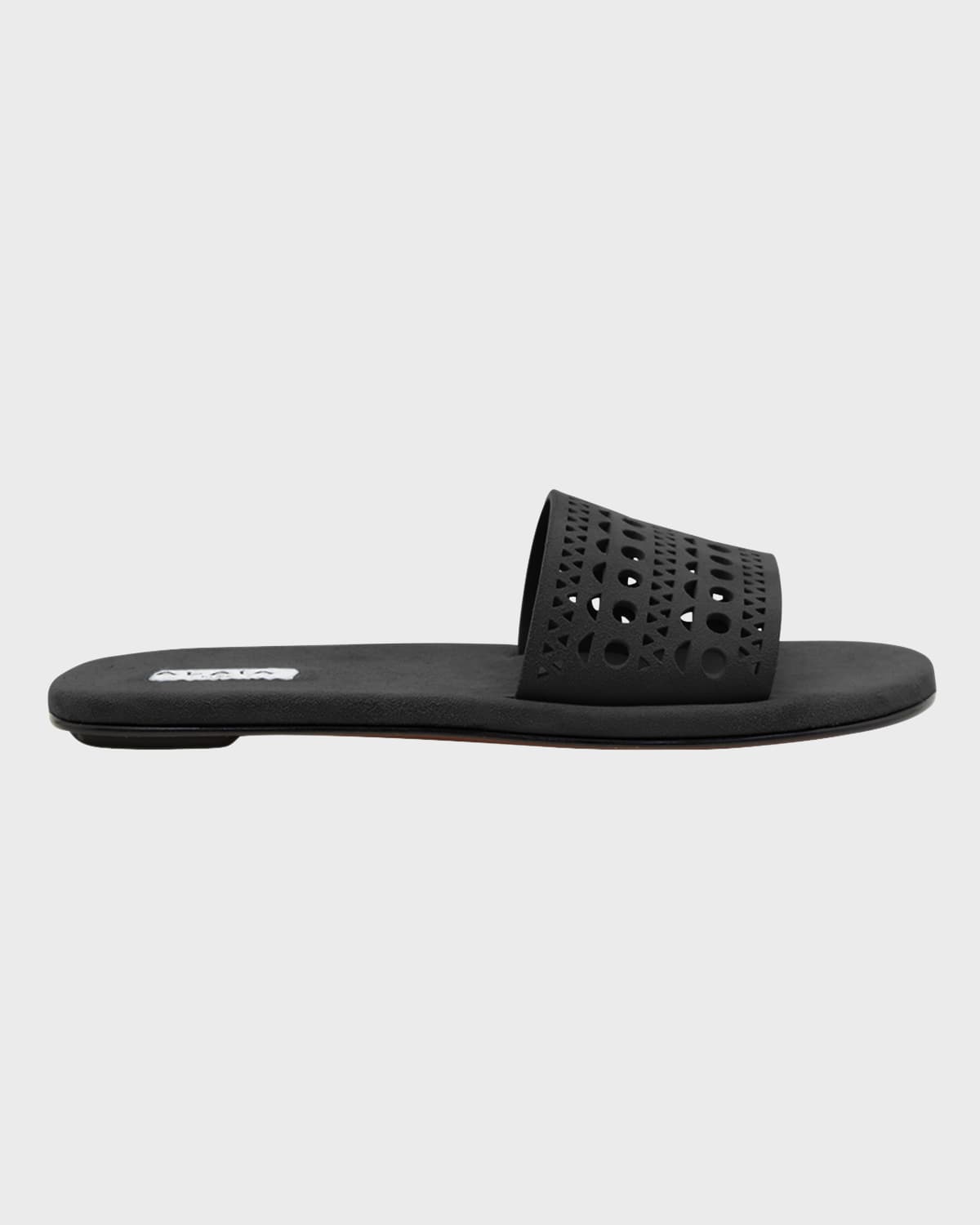 Shop Alaïa Vienne Cutout Flat Slide Sandals In 999 Noir