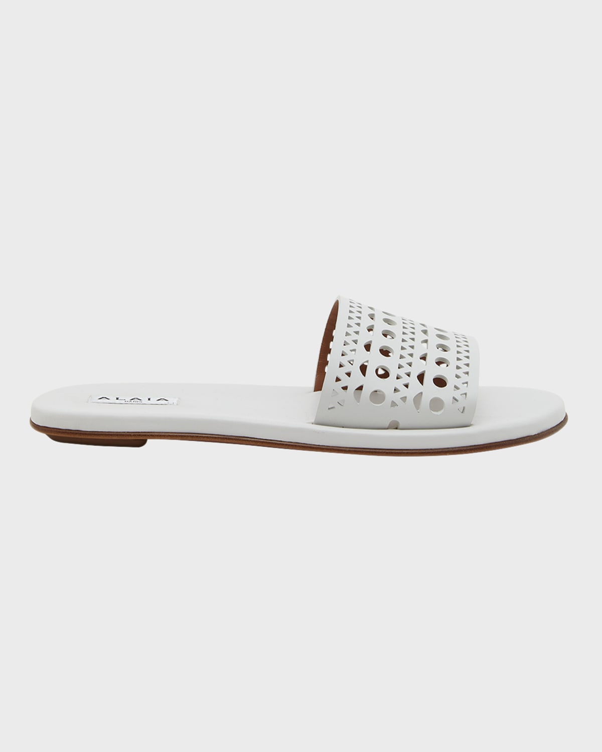 Shop Alaïa Vienne Cutout Flat Slide Sandals In 020 Blanc Casse