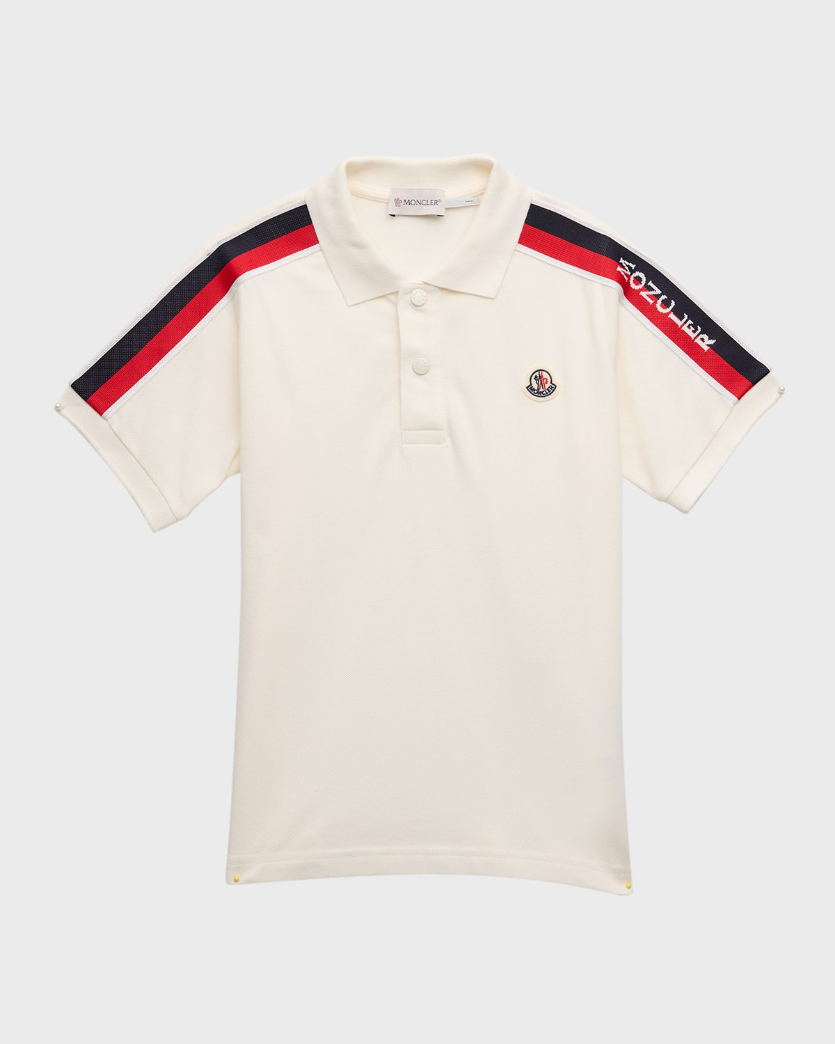 Moncler Kids' Boy's Polo Shirt W/ Tri Stripes & Logo In White