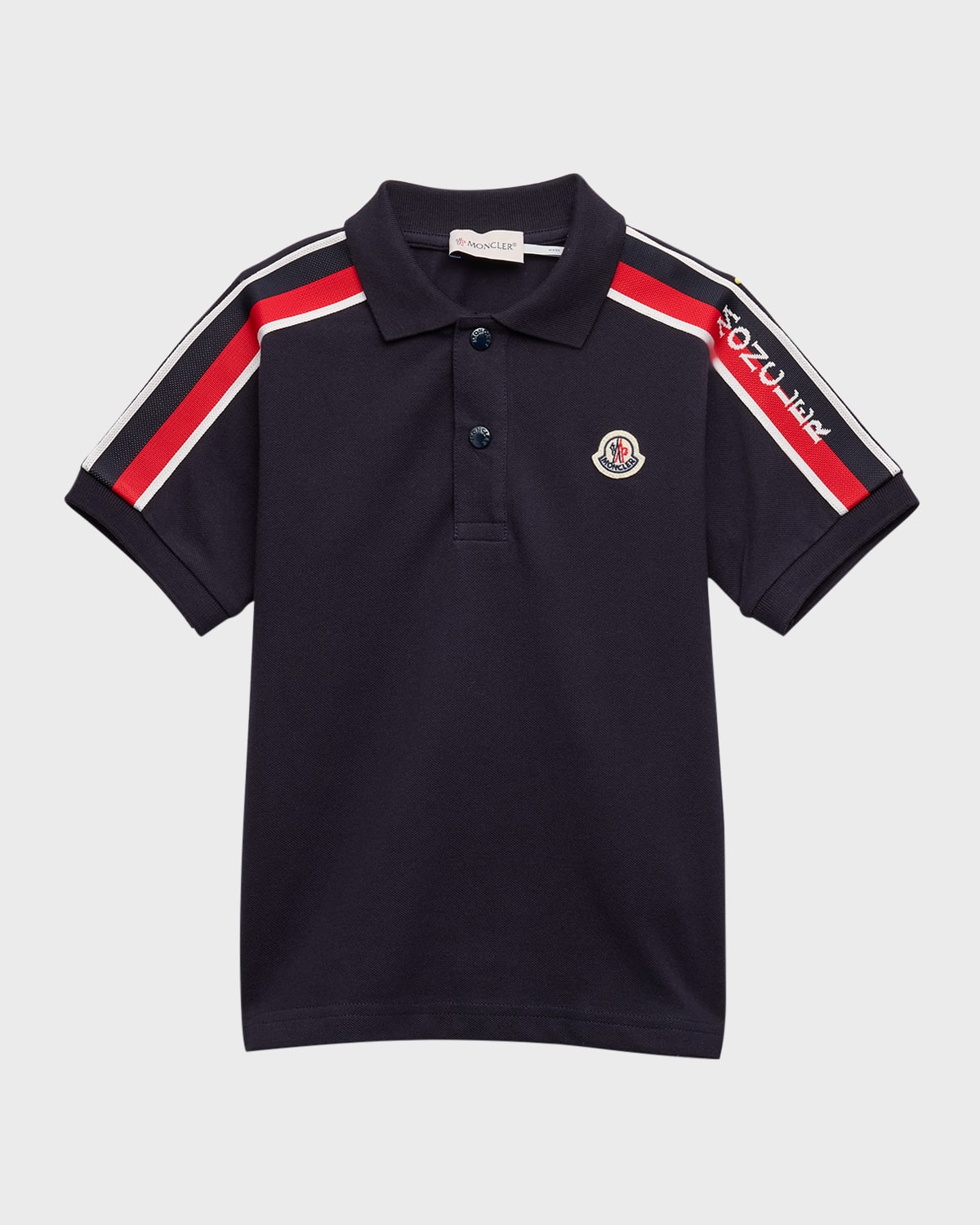 Moncler Kids' Boy's Polo Shirt W/ Tri Stripes & Logo In Navy