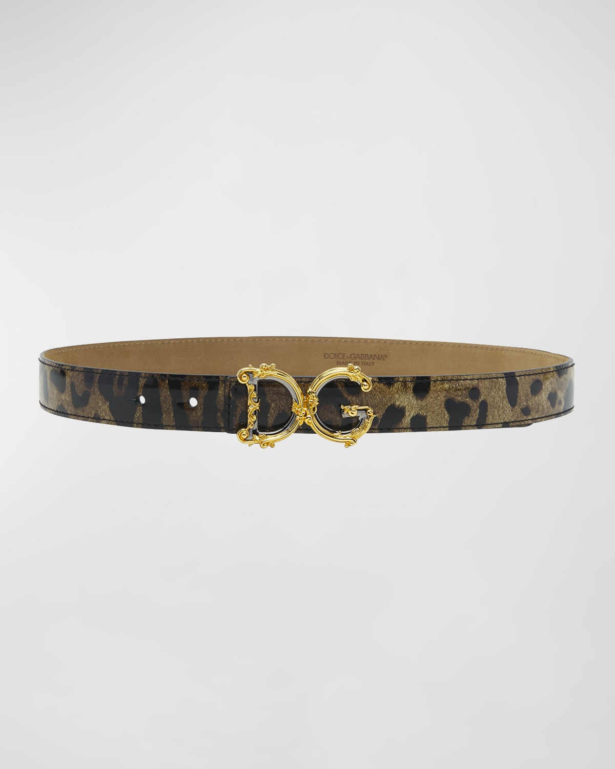 Shop Dolce & Gabbana Leopard Patent Leather Belt With Baroque Logo Buckle In Ha93m Leo