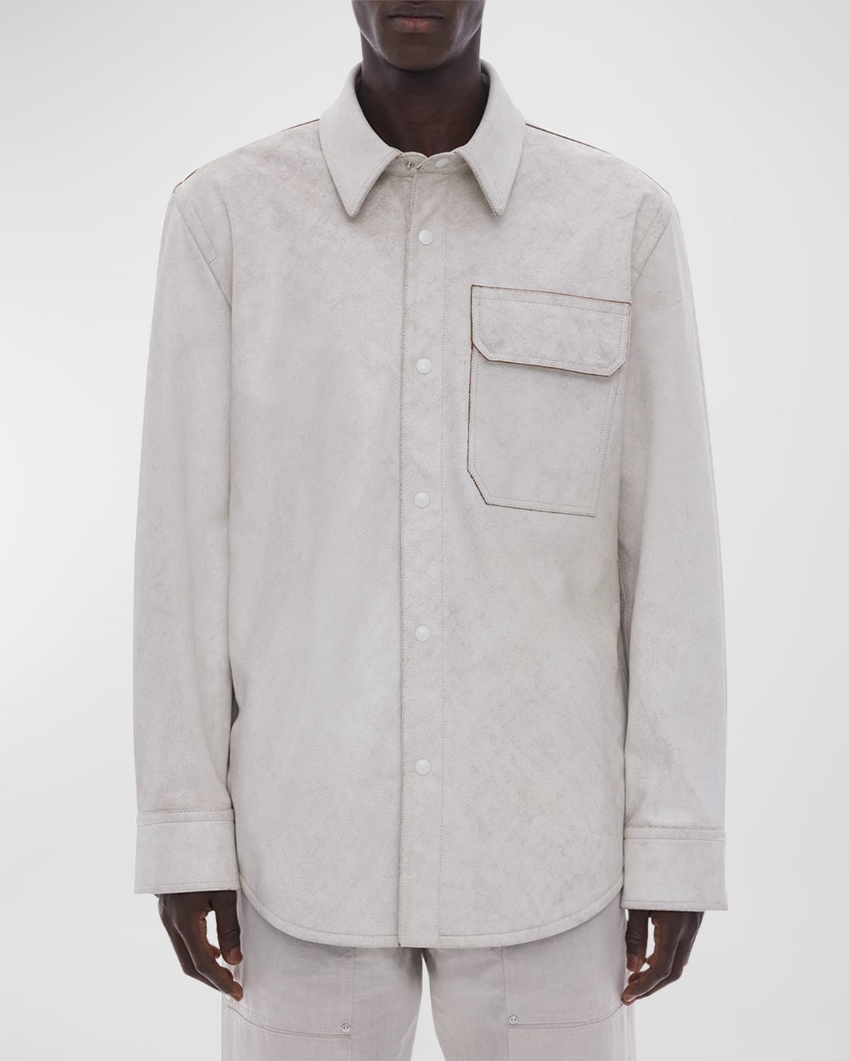 Shop Helmut Lang Men's Suede Snap-front Sport Shirt In White