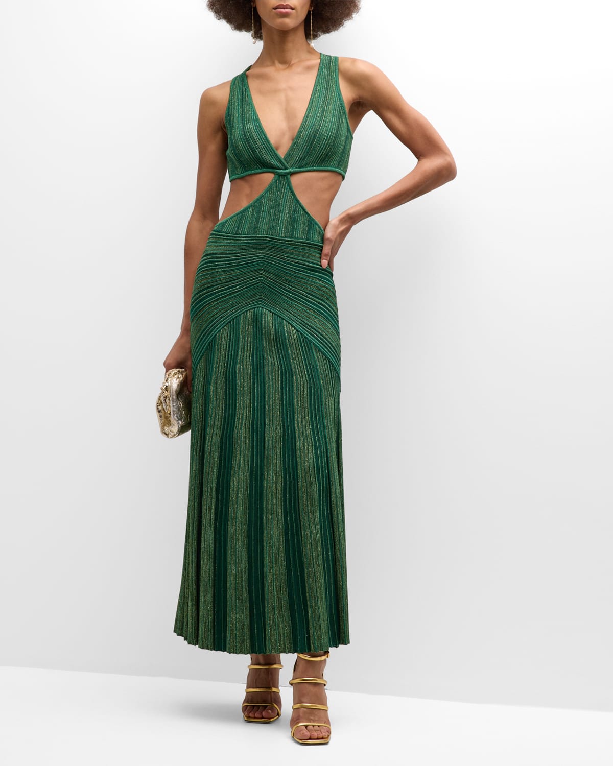 Luciana Metallic Knit Sleeveless Cutout Maxi Dress
