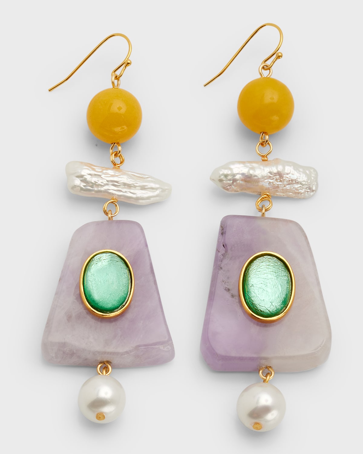 Multi-Stone and Freshwater Pearl Drop Earrings
