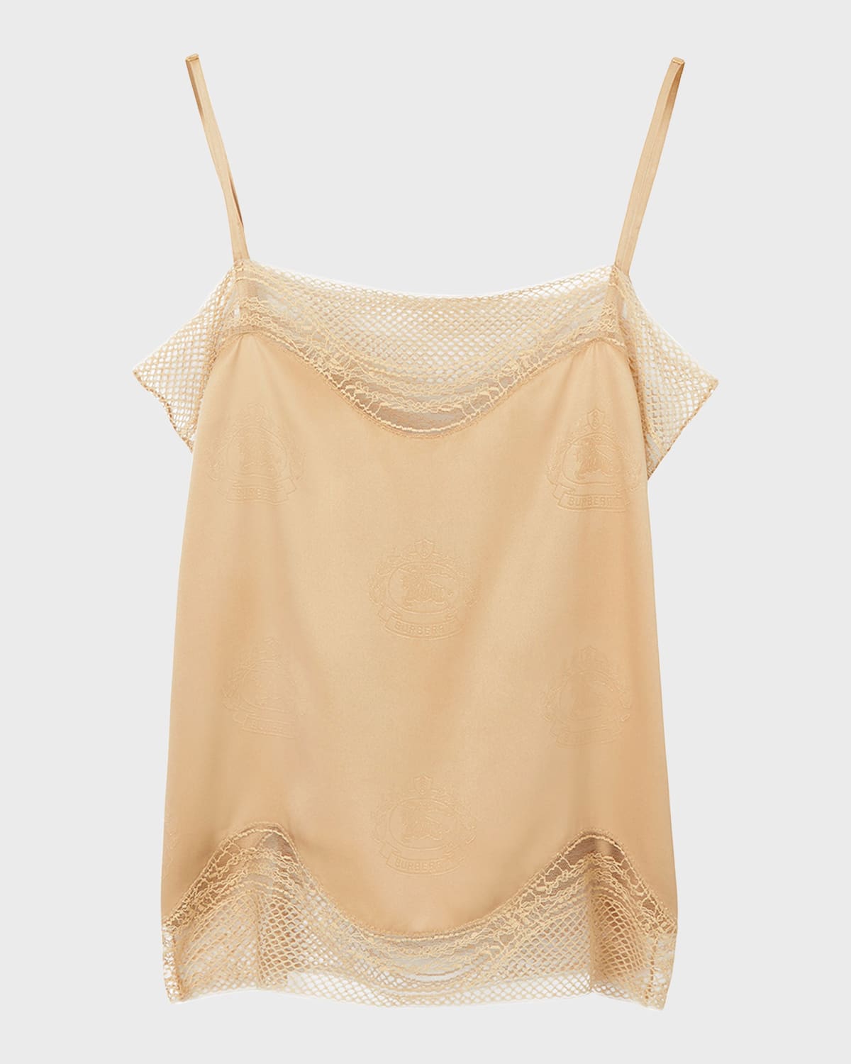 Shop Burberry Katia Ekd Silk Jacquard Net-trim Camisole In Soft Fawn Ip Pttn